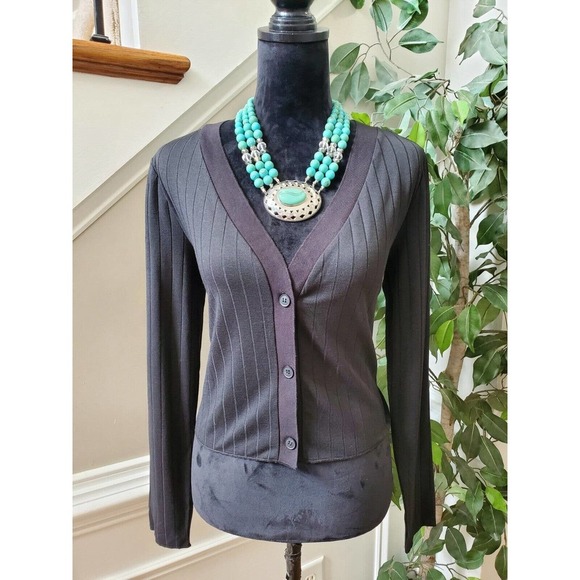 Elodie Cropped Black Polyester Long Sleeve Button Front Knit Cardigan Sweater L - Picture 13 of 13